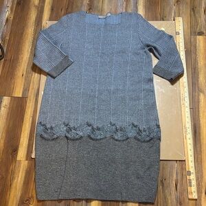 S.Exrerior Italian Chic 3/4 Sleeve Gray Dress Euro48/Large Cashmere/Wool mix